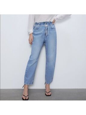 Zara Baggy Drawstring Jeans Button Fly Jeans